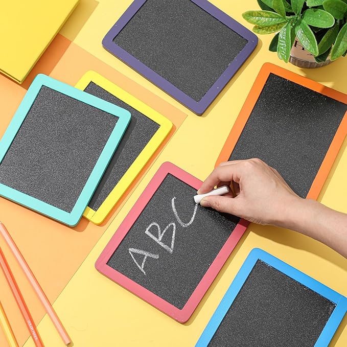 Chinco 6 Pcs Small Slate Chalkboard Mini Chalk Board with Frames Mini Board Signs School Supplies for Classroom Home Office (13cmx15.2cm,Colorful)