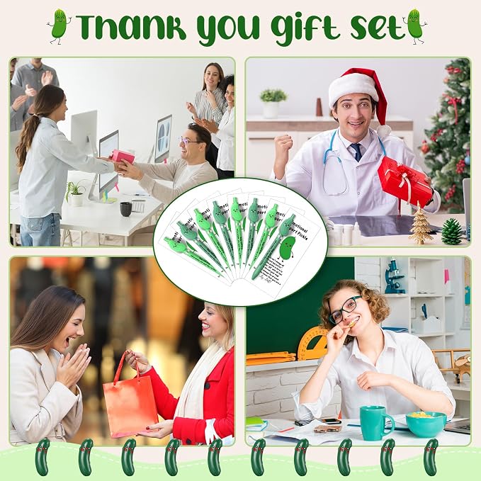Sayglossy 24 Set Pickle Employee Appreciation Gifts Bulk Nurses Week Coworkers Positive Teacher Graduation End of Year Inspirational Pens Staff Thank You Inspirational Mini Resin Funny Card Bookmark