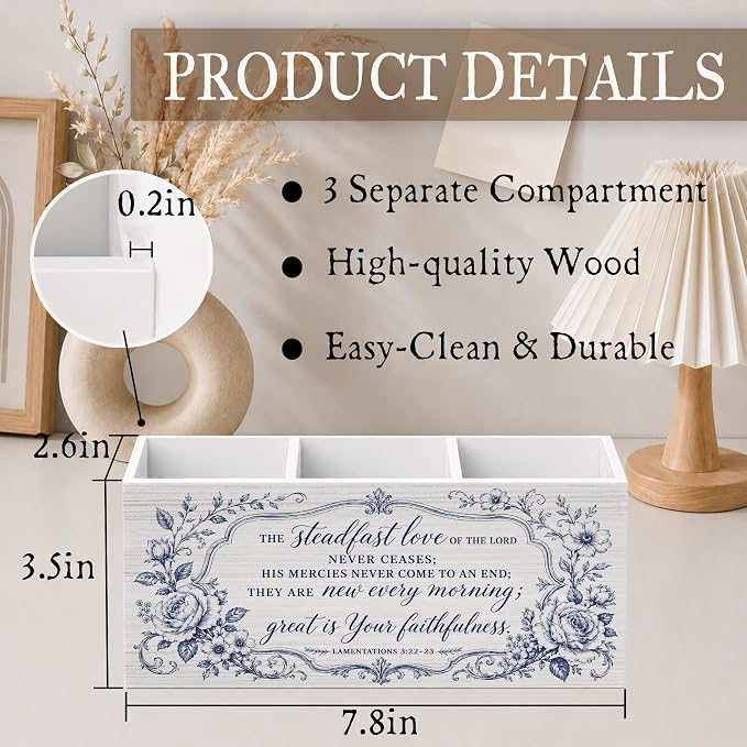 Inspirational Christian Floral Pen Pencil Holder for Desk, Christian Gifts for Women, Bible Verse Religious Wooden Pencil Holder Organizer Desk Accessories Decor for Home Office Desk