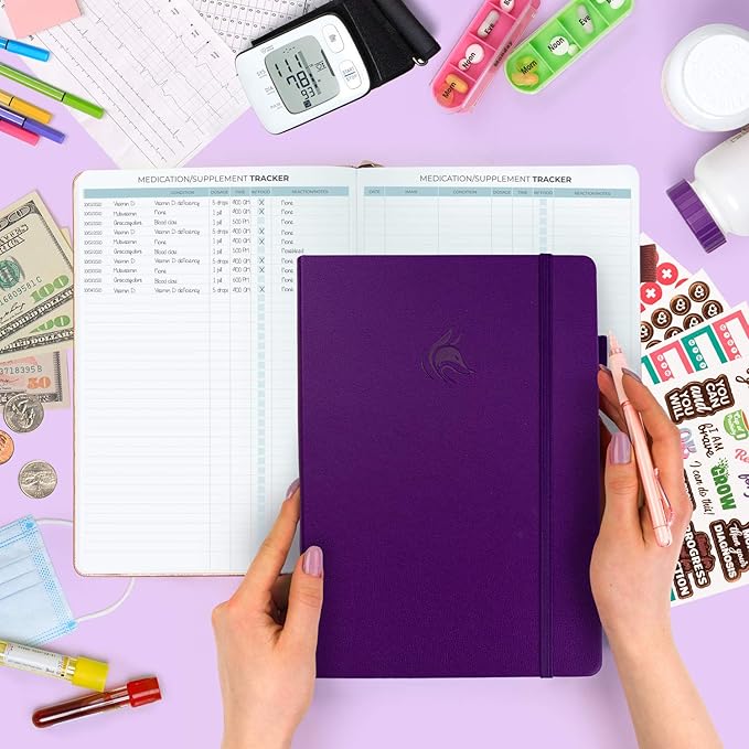 Clever Fox Large Medical Planner 12-Month – Medical Notebook, Health Diary, Wellness Journal to Track Health – 12 Months, 7x10.5″ (Purple)