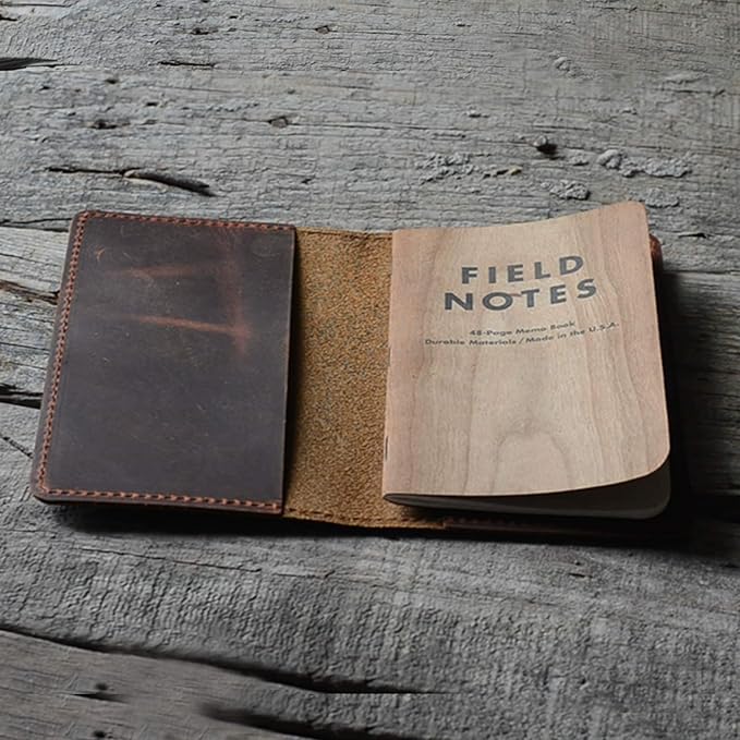 JJNUSA Distressed Leather Checkbook Journal Cover for Field Notes Moleskine Cahier Notebook Pocket size 3.5" X 5.5" Vintage Refillable Notepad Brown