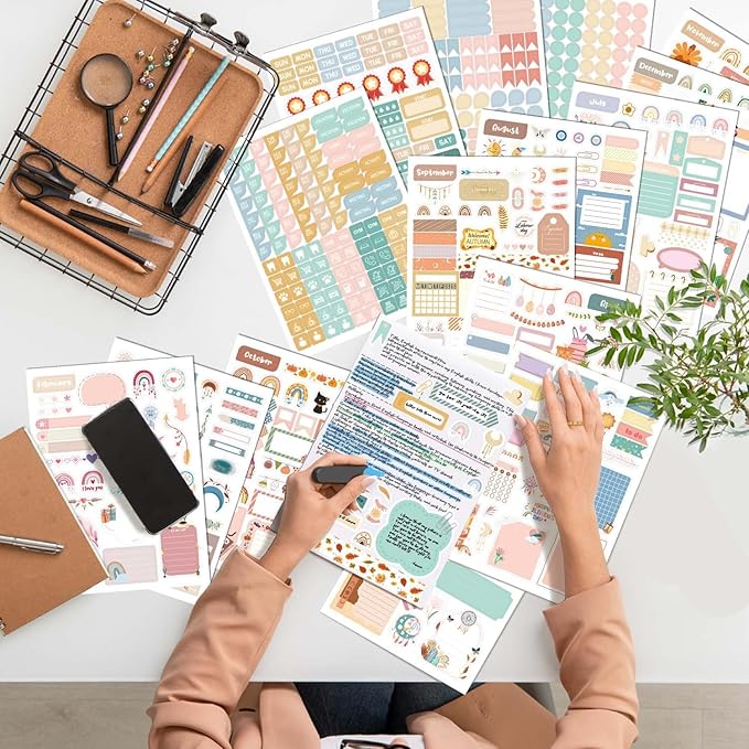 FUNCLASS 24 Sheets Aesthetic Stickers for Planners,Month Stickers for Planner,Budget Planner Stickers for Women,Green Small Planner Sticker Book,Calendar Stickers for Adults Planner,