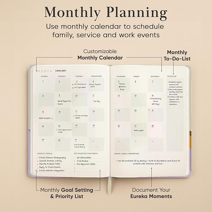 2026 Planner, Daily Journal & Gratitude Journal All-In-One with To Do List, Self Care Prompts & Habit Tracker - 5.8 x 8.3 - Evening