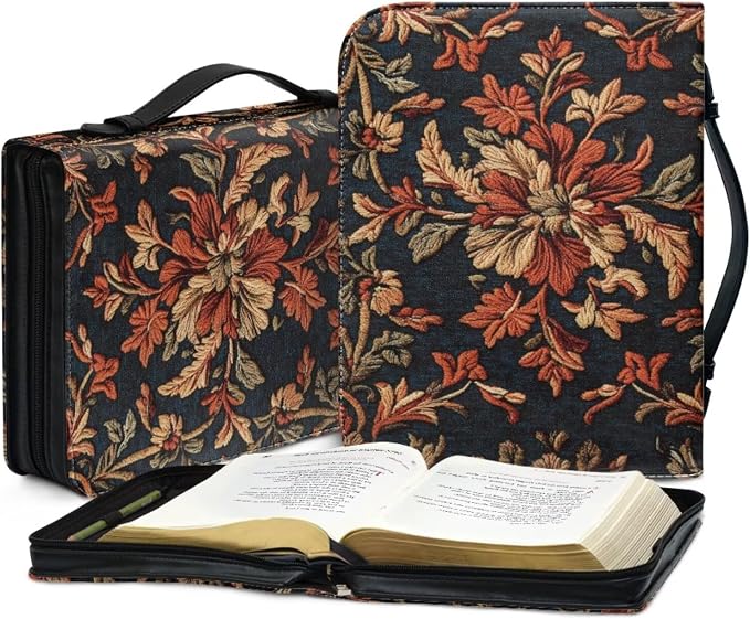 Vintage Flower Bible Cover Bible Cover Bags Floral Pattern with Handle Fits for Standard Size Bible Bible Study Accessories Supplies-Size:M