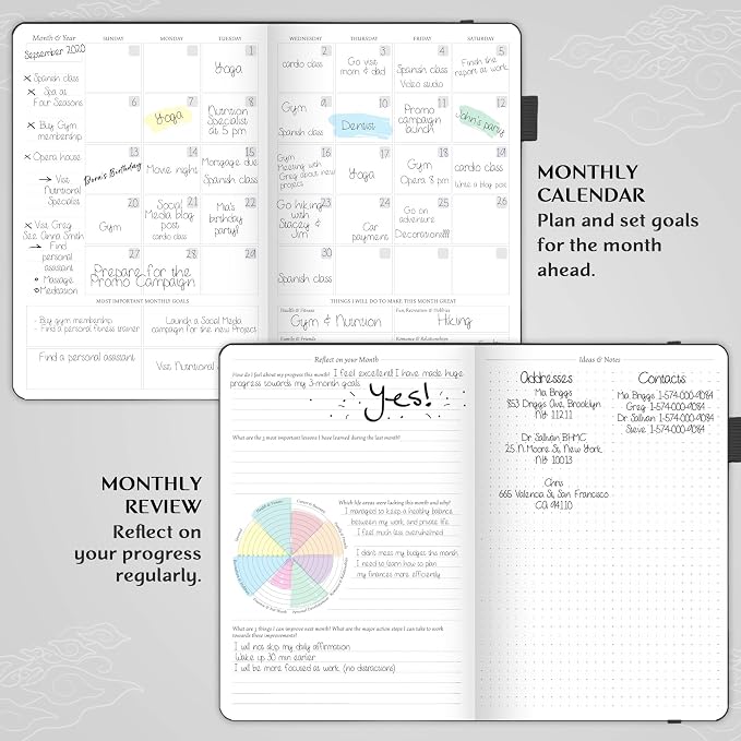 Legend Undated Weekly Planner – Goal Planner Journal & Organizer Notebook – Agenda Book with Monthly Calendar & To-Do List, A5 (Black)