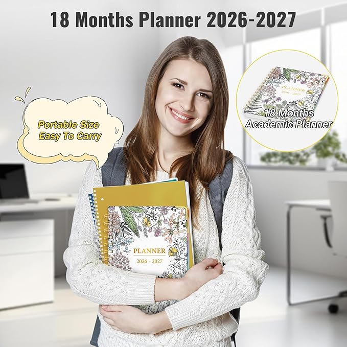 Daily Planner 2026-2027, 18 Month Planner with Tabs, January 2026 - June 2027 Weekly and Monthly Academic Year Calendar Spiral Time Management, 100GSM Thick Paper, Twin-Wire Binding, A5 Size, Multicolor