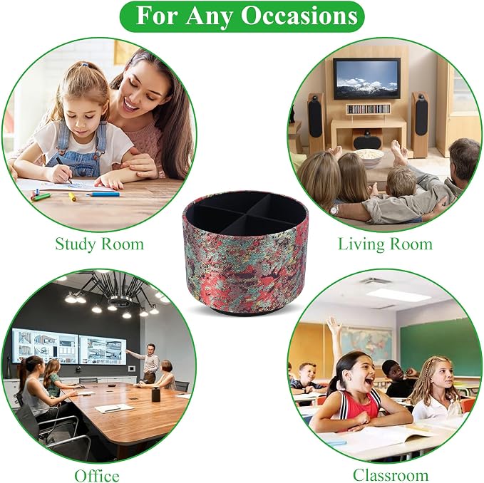 Round Leather Art Supply Organizer,Remote Control Holder,360-degree Rotating Pen Organizer with 4 Compartments(1-Painting Black)