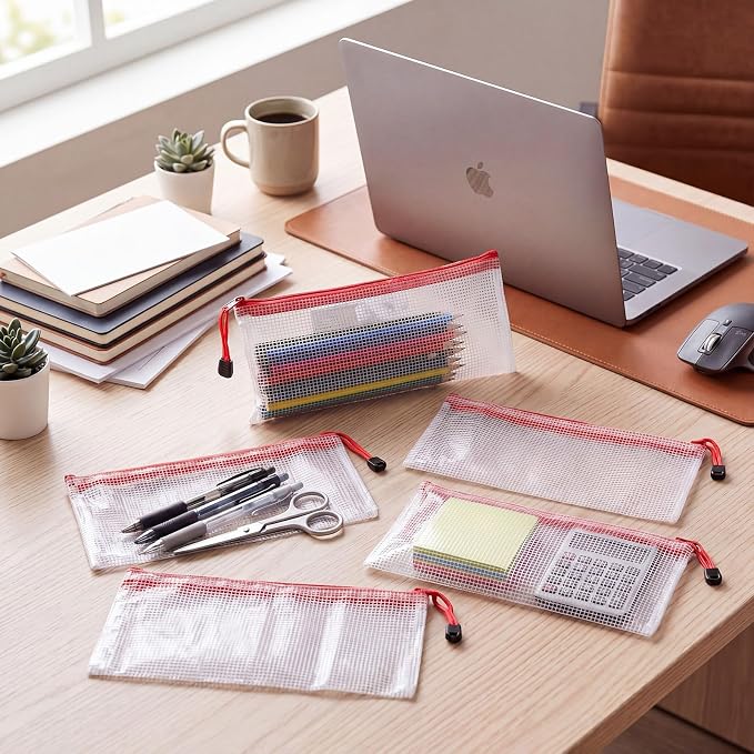 Zhehao 200 Pieces A6 Mesh Zipper Pouch Bulk Mesh Bags with Zipper Waterproof Small Pencil Pouches for School Office Supplies Organization 9.4 x 4.5 Inches (Red)