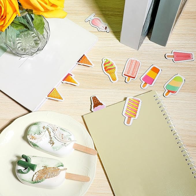 Nezyo 24 Pieces Magnetic Bookmarks Cute Magnet Page Markers Foldable Page Clip for Students Reading Stationery Supplies Office Presents(Ice Sucker)