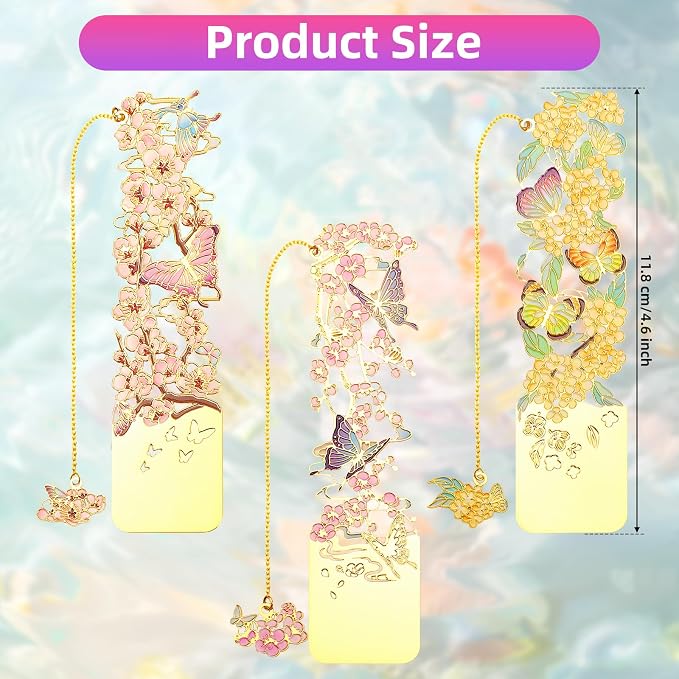 3 PCS Metal Bookmarks, Bookmarks for Women, Beautiful Flower Bookmark, Osmanthus Fragrans, Plum Blossom, Apricot Blossom (BKM-050-004)