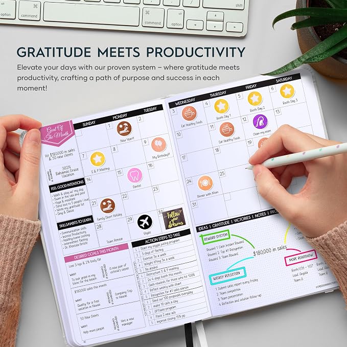 Gratitude Journal for Women and Men โ 5 Minute Self Care Journal | Mindfulness, Manifestation, Affirmation | 3 Month Productivity Planner | Undated Daily Planner, Vision Board + Stickers