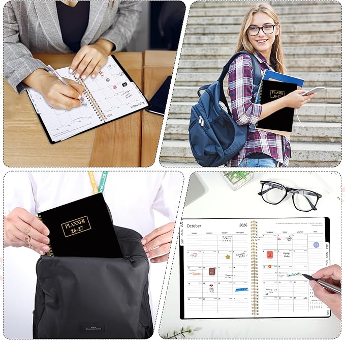 2026-2027 Planner, Weekly and Monthly Planner, July 2026-June 2027, Calendar Planner A5 (6.1" x 8.4") with Tabs, Inner Pocket for Home School Office Supplies, Black