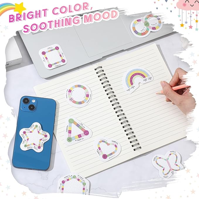 Gersoniel 36 Pcs Anxiety Sensory Stickers Strips Adhesive Textured Mental Health Calm Stickers Mindfulness Fidget Decals Stress Anxiety Relief Items for Therapy Office Desk(Pink Purple Breathe)