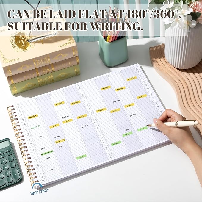 Maitys 2026-2027 Large 8 Column Salon Appointment Book for Hairstylist Spa Business, Hourly Planner 15 Minute Interval, 200 Pages Undated 6 Am 9 Pm Spiral Bound Checklist Planner(Green, Minimalist)