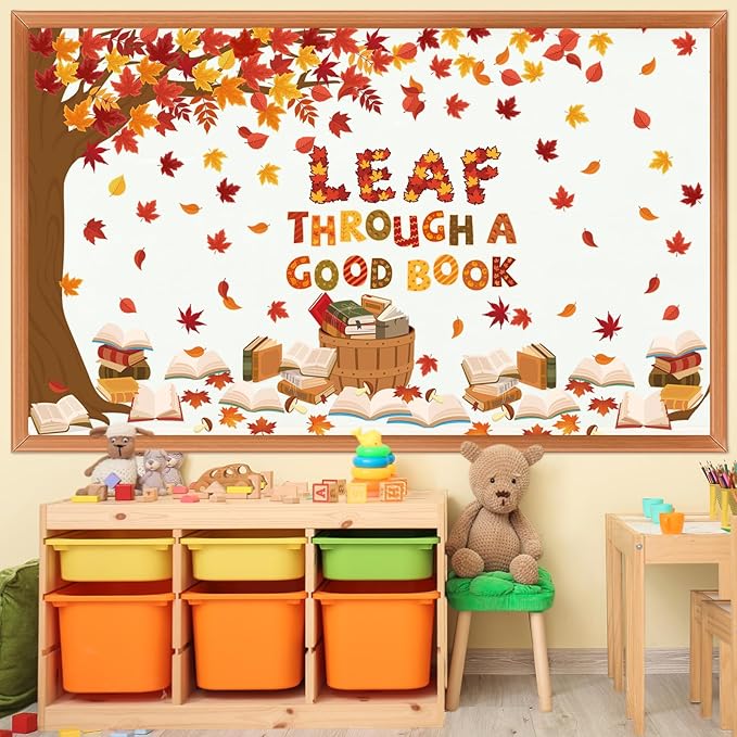 Pasimy Fall Bulletin Board Decorations Set Pumpkin Classroom Door Decor Autumn Maple Cutouts DIY Pumpkin Photo Crafts Thanksgiving Bulletin Board for Halloween Home Office Wall Supplies(Book)