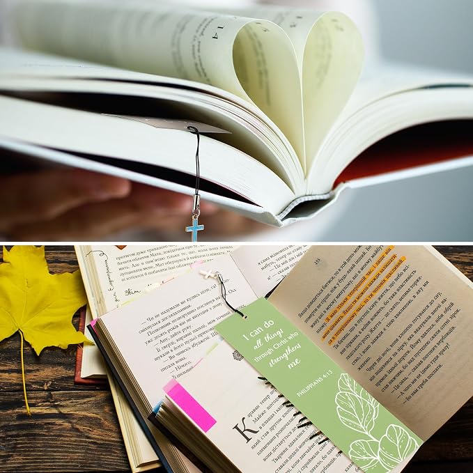 Tenare 20 Pcs Christian Bible Bookmarks for Women, Inspirational Verses Bookmarks with Cross Pendants, Religious Gifts for Women Men Reading Lovers(Vibrant Style)