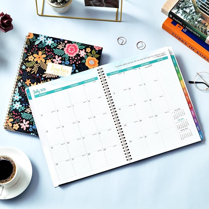 Teacher Planner 2026-2027 - Teacher Lesson Planner 2026-2027, from July 2026 to June 2027, 8.5" x 11", Spiral Bound Planners, Weekly & Monthly Planners with Colourful Monthly Tabs