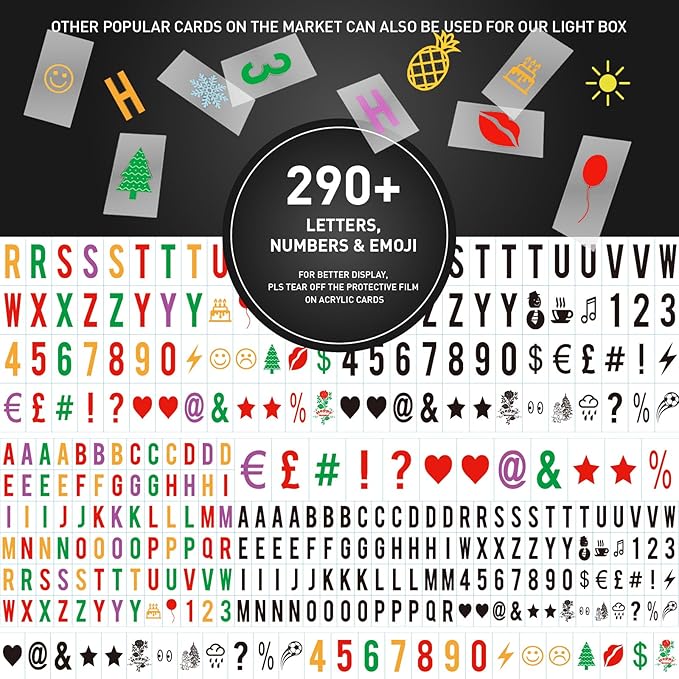 Cinema Light Box with 290 Letters,Icons, Stocking Stuffers Christmas Birthday Gifts Ideas for Teen Boys, DIY LED Sign Light Up Marquee Message Board for Home Office Cute Room Desk Decor(Black)