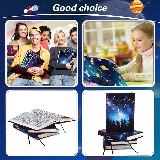 Gilprop 6 Pack Jumbo Stretchable Book Covers, Colorful Covers for Textbook Protection and Care, Washable Reusable Protective for Paperbacks Hardcover Books(Space,Black,6-9inch)