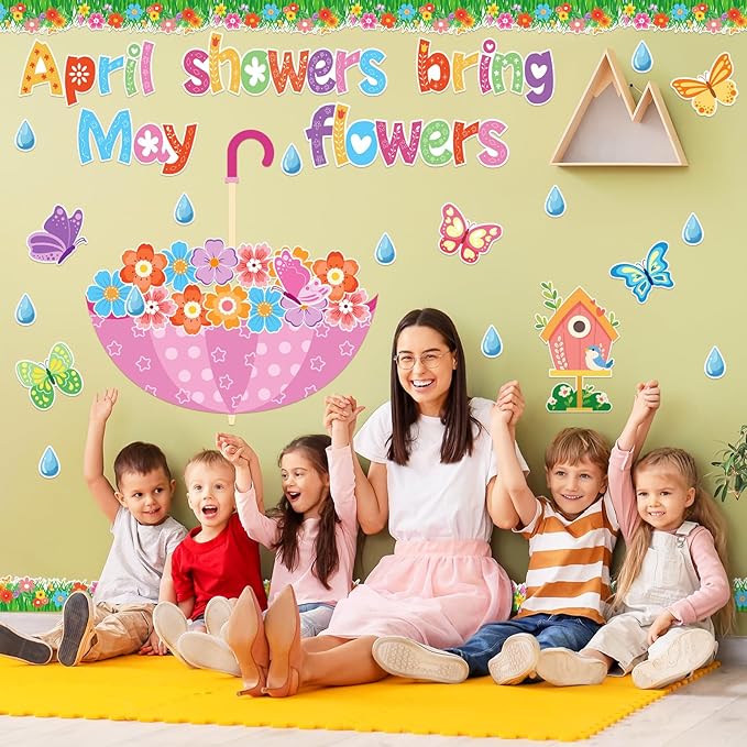 Spring Bulletin Board Decorations April Showers Bring May Flowers Decorations Spring Cut Outs Decorations for School Classroom Office Chalkboard Door Party Decor