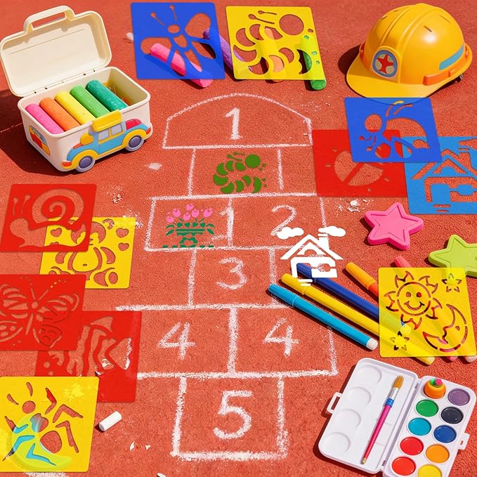 36 PCS Drawing Stencils, 5.6 x 6 Inch Drawing Stencils Chalk Template, Large Washable Reusable Garden and Geometric Themed Primary Shape Template for Learning Painting DIY Crafts