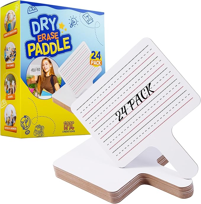 Epic Creations Dry Erase Paddles - 24 Pack 8.11 x 6.14 Inches - Double Sided Handheld Whiteboard - Dry Erase Signs - Hand Held White Board - Auction Paddles - White Board Paddles,Hand Dry Erase Board