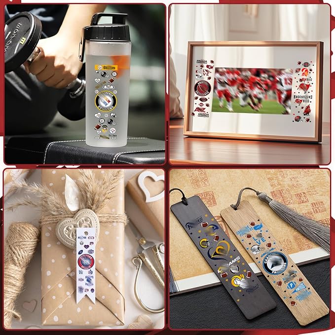 32 Pcs Rugby Football Gameday Waterproof UV DTF Bookmark Wraps, Acrylic Bookmark Blanks UV DTF Stickers, Football Team Rub on Transfers Stickers Decals for Book Lover DIY(Stickers Only)