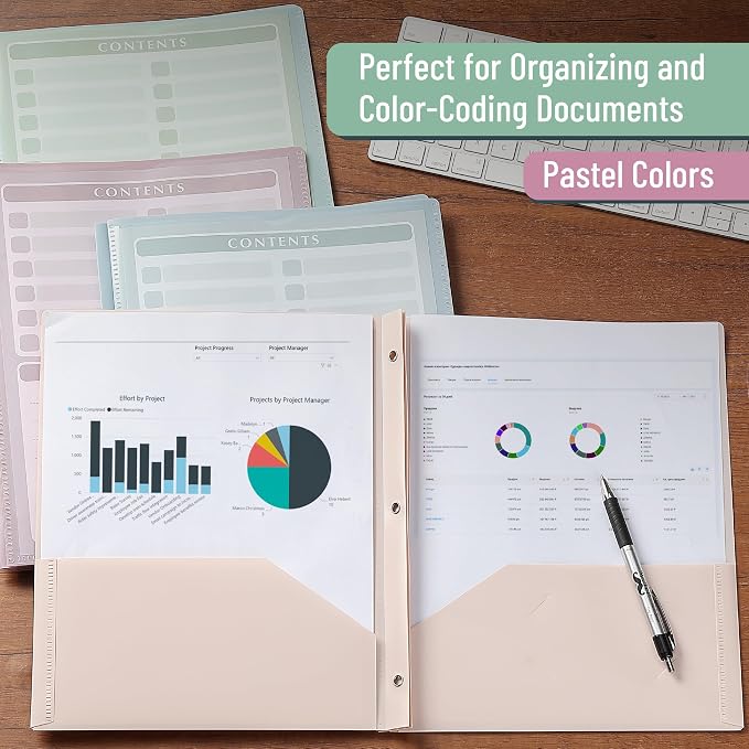 Mr. Pen- Plastic Folders with Pockets and Prongs, 15 Pack, Letter Size, Assorted Pastel Colors, Flexible Plastic Folders with Prongs, Clear Front Pocket and Card Slot