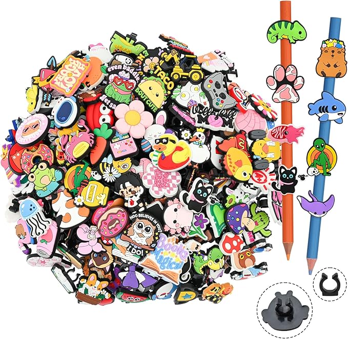 200PCS Pencil Toppers,Cute Pencil Charms for Students Bulk School Teacher Supplies Fun Pen Toppers Charms,PVC Pencils Clips Accessories Random Different Pencils Decor Classroom Rewards Prizes gifts