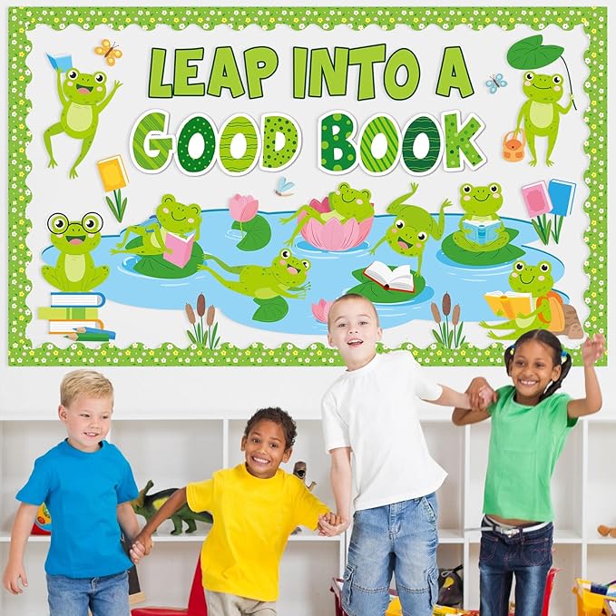 gisgfim Frog Reading Bulletin Board Decorations Set Classroom Summer Leap Into A Good Book Bulletins Boards Summer Frog Cutouts Bulletin Board Borders Decor for School Library Chalkboard Wall