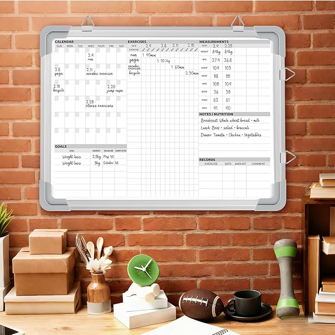 Lincia 24 x 18 Inch Fitness Tracker Whiteboard Workout Calendar for Home Gym Dry Erase Planner Hanging Removable to Do List for Wall Whiteboard with Aluminum Frame for Gym Program Christmas(Style C)