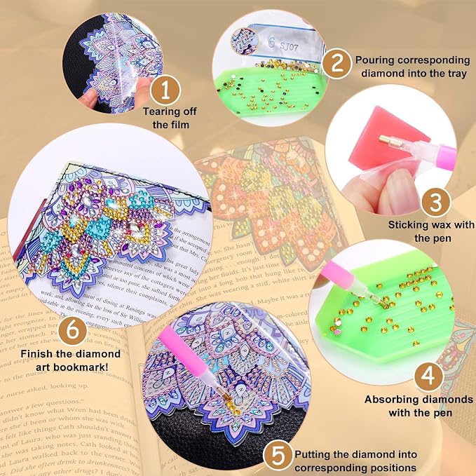 Diamond Art Bookmarks, 4 PCS Cute Diamond Art Bookmarks for Book Lovers, DIY Corner Bookmark Diamond Art Kits for Kids