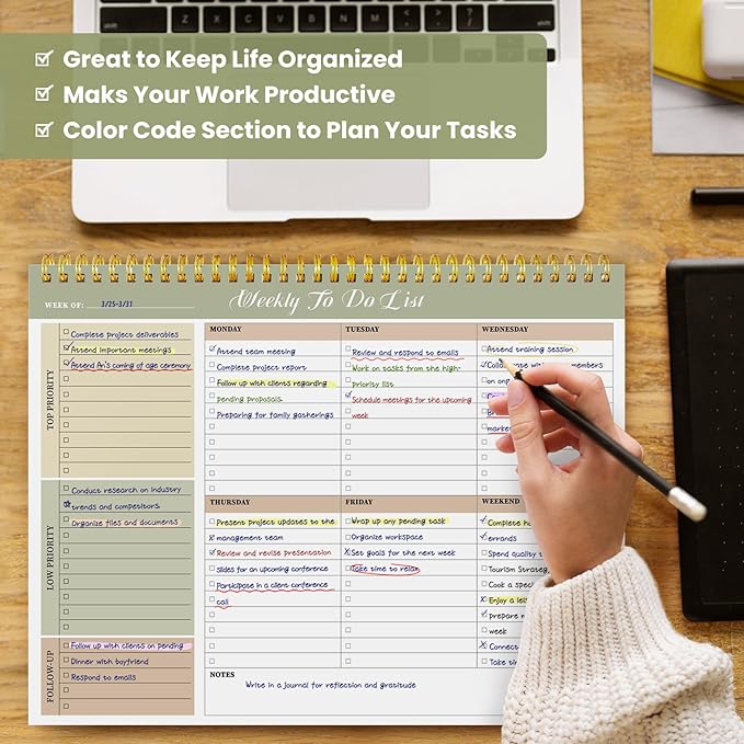Weekly To Do List Notepad with 52 Undated Sheets(8.5"×11")6 Pack - Undated Weekly Planner Notepad for Office Desk Accessories and Supplies - Forest Shades