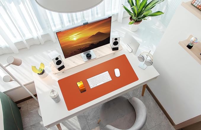 AFIING Cork Desk Mat, 35.4" x 17", Orange,Desk pad Protector | Dual-Sided Cork & PU Leather, Large Mouse Pad, Non-Slip & Waterproof