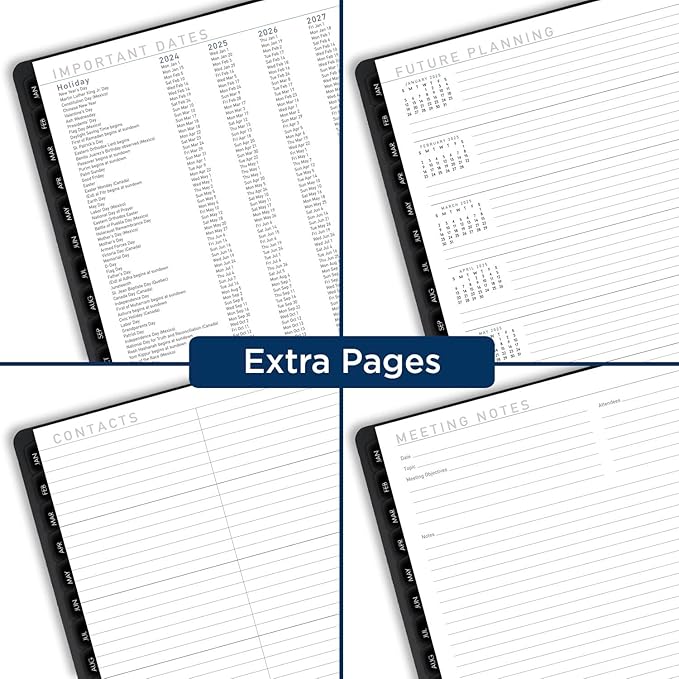 AT-A-GLANCE 2024 Monthly Planner, 9” x 11”, Large, Monthly Tabs, Pocket, Faux Leather, Contemporary, Black (70260X0524)