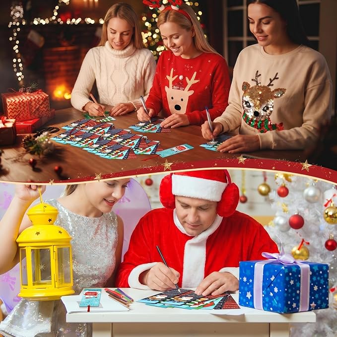 Jetec 80 Pcs Merry Christmas Color Your Own Bookmarks with Ribbon Bulk DIY Coloring Theme Blank Elk Bookmarks with Snowman Christmas Tree Party Craft Supplies Room Decorate (Santa)