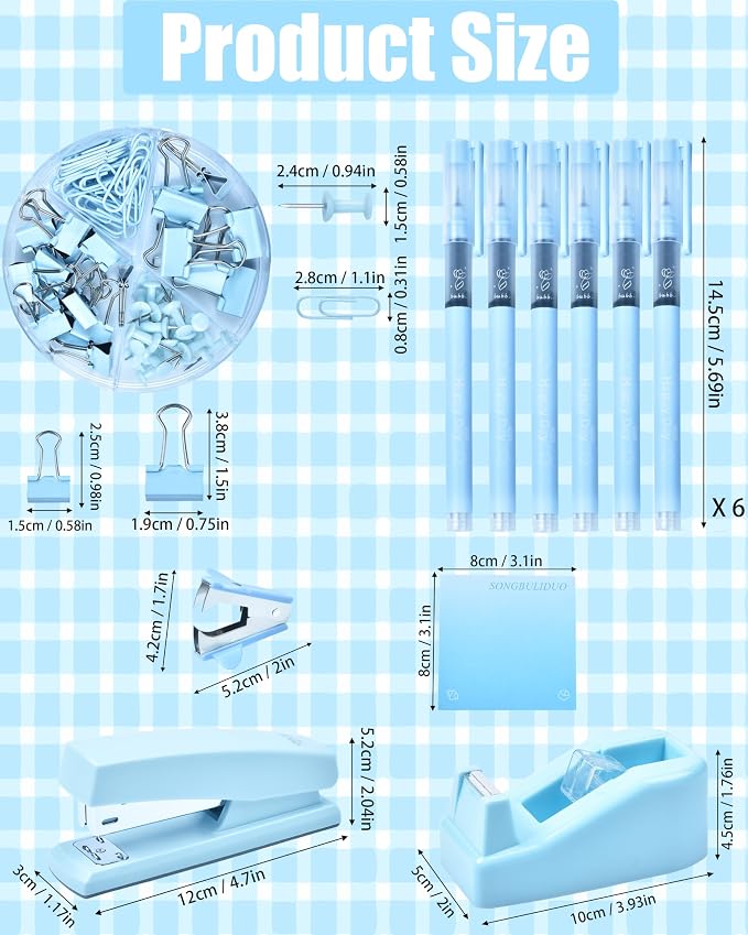 Blue Desk Accessories, 20Pc Office Supplies and 360°Pen Holder Desk Organizers, with Tape Dispenser, Stapler, Staple Remover, Ect, Let the Color Blue Fill Your Desktop