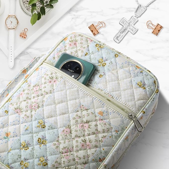 WOBAGMEN Bible Cover Case for Women,Large Bible Tote Bags Organizer Quilted Carrying Case for Girls,Bible Study Supplies Accessories Christian Gifts for Women (Colorful Floral, M)
