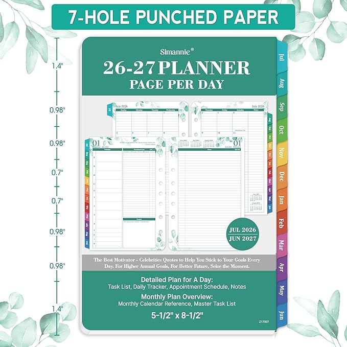 2026-2027 Planner Refills β JUL 2026 - JUN 2027 Planner Refills, Two Pages Per Day, Daily Planner 2026-2027, 5.5" x 8.4" Ring-Bound Organizer, Daily Tracker & Schedule, Coloful Tabs