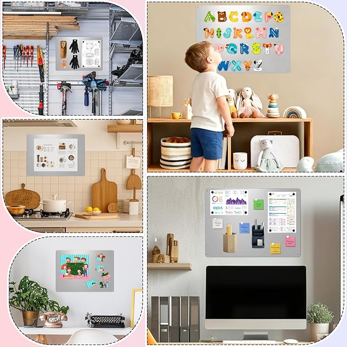 4 Pack Stainless Steel Magnetic Board 17" x 12.6"Magnet Bulletin Board Suitable for Displaying Notes, Photos,Magnetic Letters,Magnetic Board for Wall, Refrigerators, Cabinets
