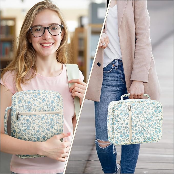 WOBAGMEN Bible Cover Case for Women,Large Bible Tote Bags Organizer Quilted Carrying Case for Girls,Bible Study Supplies Accessories Christian Gifts for Women (Blue Floral, M)