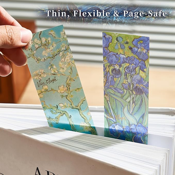 4PCS Fantasy Bookmarks, 5" × 1.5" Gold Foil PVC Book Marker, Van Gogh Inspired Bookish Gifts for Book Lovers