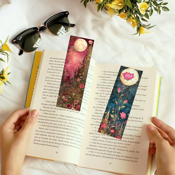 Moonlight Garden Fantasy Bookmarks Set – Unique Double-Sided Matte Laminated Page Markers, Aesthetic Floral Funny Book Mark for Office, School, Students, Teachers and Book Lovers(No Holes(100pcs))