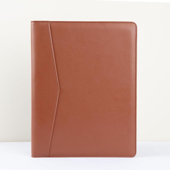 STYLIO Padfolio Folder with Removable Clipboard | Tan (Brown) Color| Portfolio Organizer | Binder with Storage for Notebook, Notepad | Nursing Clipboard Folio | Vegan Leather