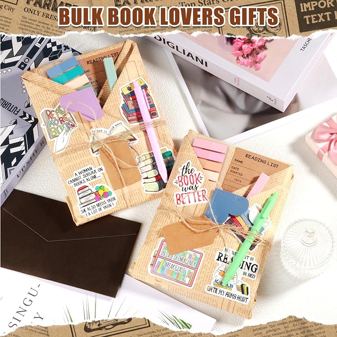6 Set Blind Date with a Book Supplies, DIY Book Lovers Gifts Including Kraft Paper Index Tabs Reading List Bookmark Heart-Shape Bookmark Kraft Tags Ballpoint Pens Highlighters and 50 x Book Stickers