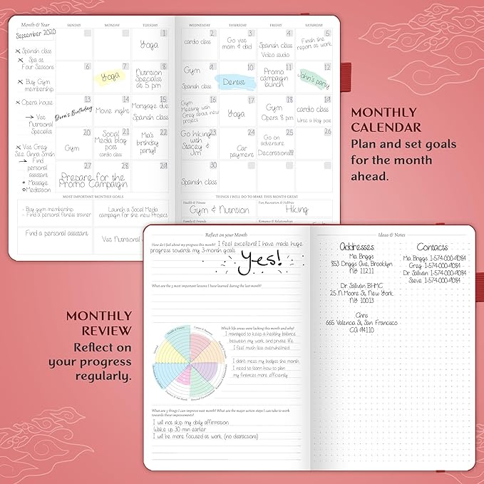 Legend Undated Weekly Planner – Goal Planner Journal & Organizer Notebook – Agenda Book with Monthly Calendar & To-Do List, A5 (Wine Red, Gold)