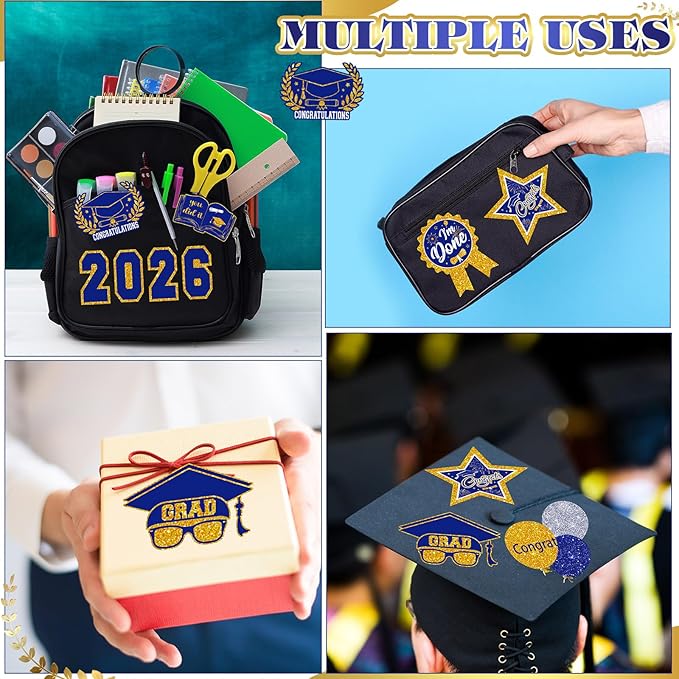 AmazingSpark 2 Sets Graduation Photo Display Board Trifold Poster Board with 12 Graduation Themed Stickers for 2026 Grad Party Decoration Picture Collage Frame Supplies (40 x 28,Blue Gold)