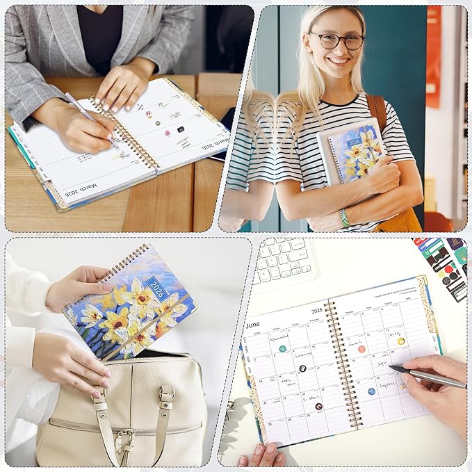 2026 Planner, Weekly and Monthly Planner, January 2026 - December 2026, Calendar Planner A5 (6.5" x 8.5") with Tabs, Inner Pocket for Home School Office Supplies, Yellow Flower