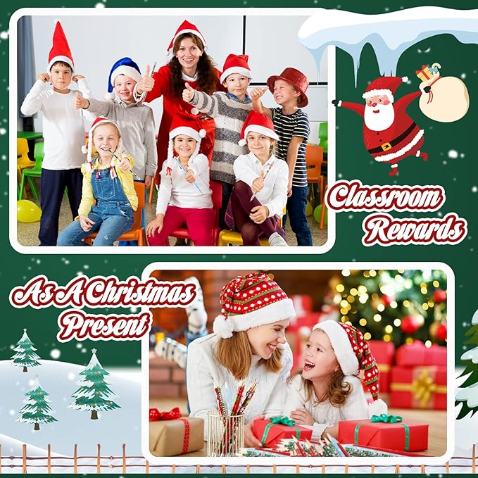 Yexiya 192 Pcs Christmas Pencils for Kids Bulk Colorful Holiday Wood Pencils with Erasers Xmas Snowman Santa Elk Christmas Classroom Gifts for Goodie Bags Office School, 12 Styles