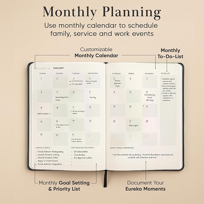 2026 Planner, Daily Journal & Gratitude Journal All-In-One with To Do List, Self Care Prompts & Habit Tracker - 7 x 10 - Black